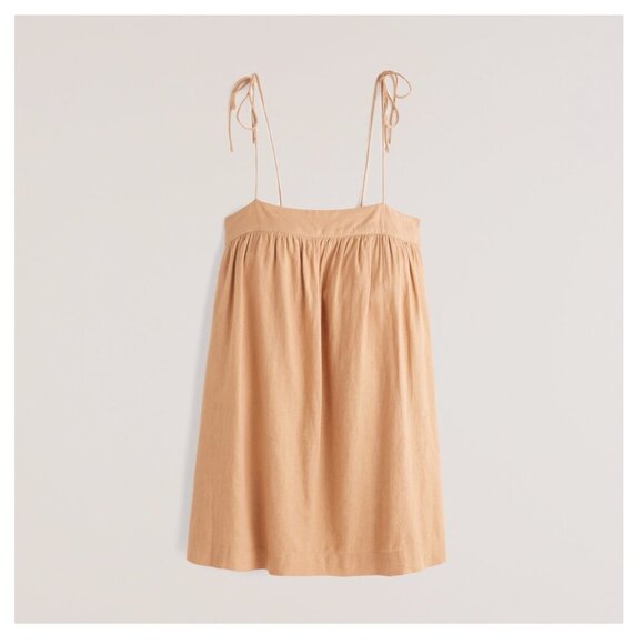 Abercrombie & Fitch Linen Tie Strap Trapeze Mini Dress Cut out back melon - Picture 1 of 15